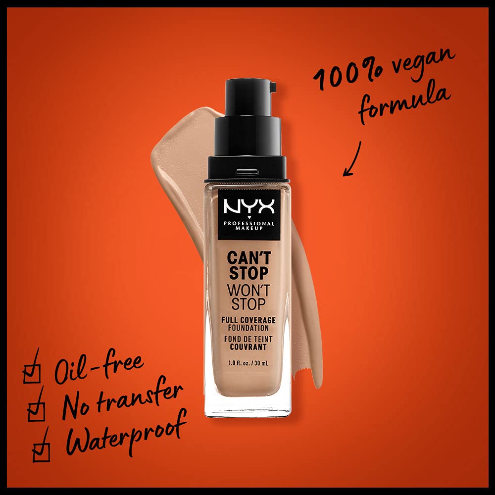 NYX Professional Makeup Can't Stop Won't Stop Foundation, 24h Full Coverage Matte Finish - Medium Buff, 30 mL