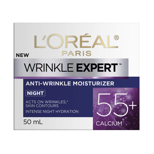 L'Oreal Paris Anti-Aging Face Cream 55+, Night Skincare, Wrinkle Expert, With Calcium to Reduce the Look of Wrinkles, 50mL