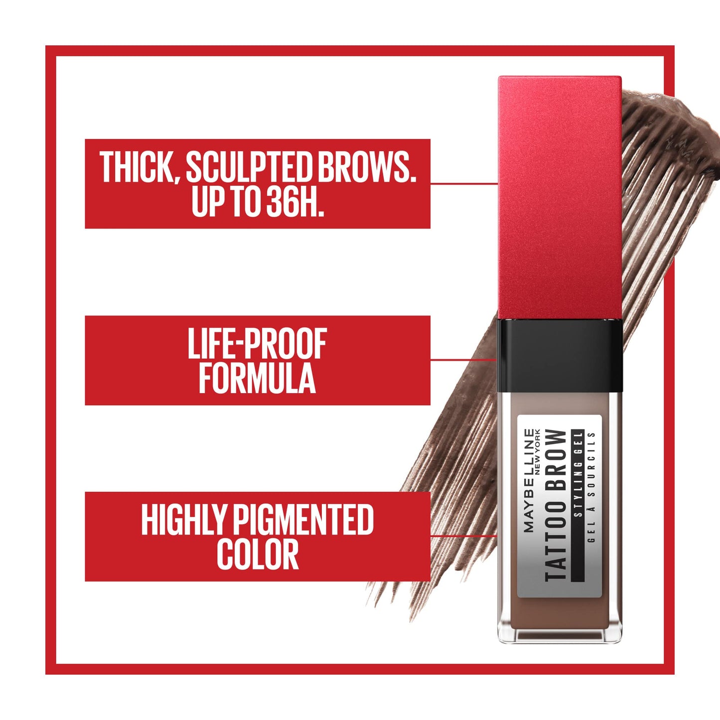 Maybelline Tattoo Brow 36H Styling Gel, Waterproof, High-Pigment Colour, Soft Brown, 6ml