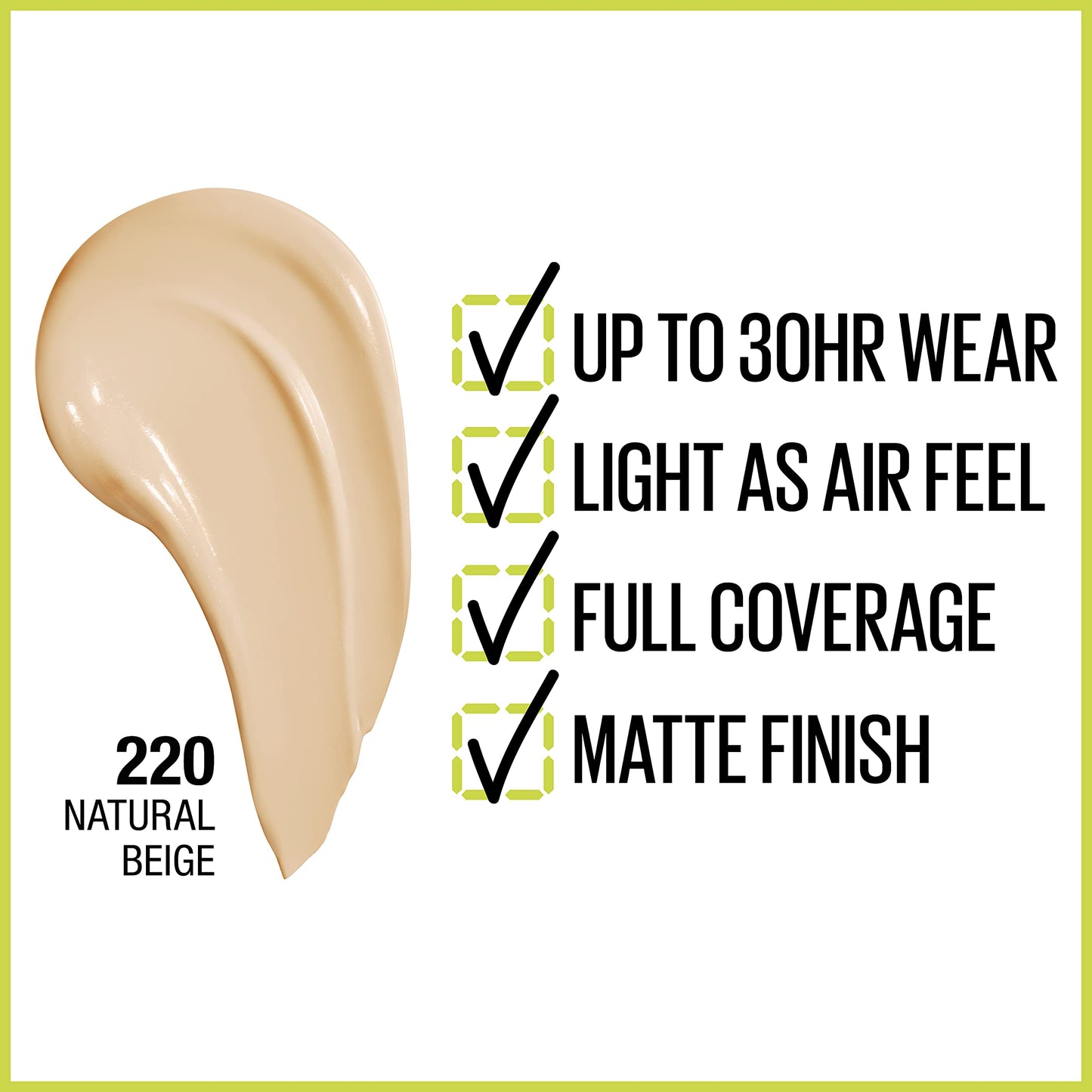 Maybelline Liquid Foundation, Full Coverage, Lightweight Feel, Waterproof, Sweatproof, Transfer-Resistant, Natural Matte Finish, Super Stay Active Wear, 30 ml, Shade: 220 Natural Beige