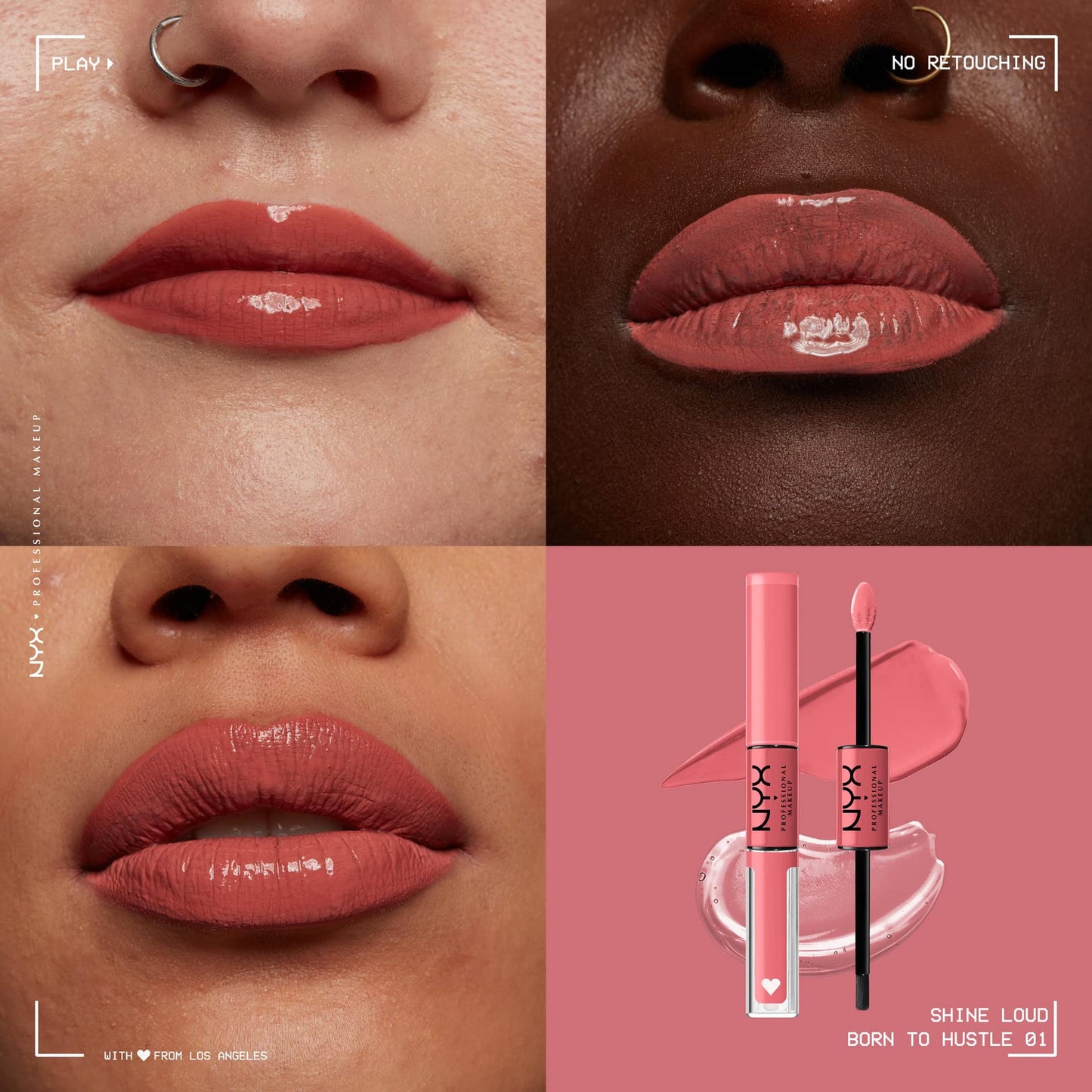 NYX PROFESSIONAL MAKEUP, Shine Loud, High shine lip color, 16HR wear, Vegan Formula - BORN TO HUSTLE (Muted Rose)