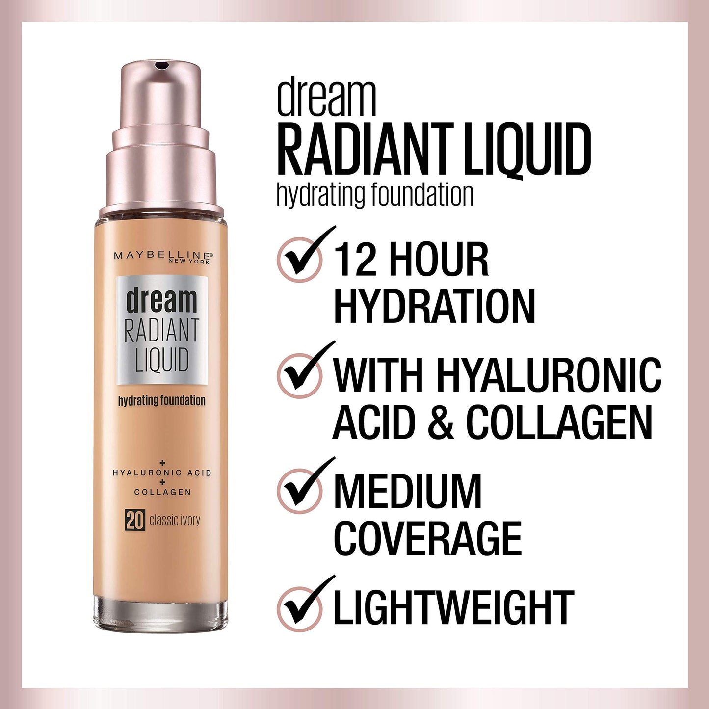 Maybelline New York Radiant Liquid Medium Coverage Hydrating Foundation, Fair Ivory, 30 Milliliters