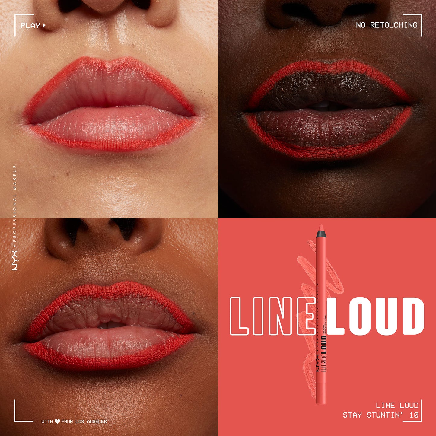 NYX Cosmetics PROFESSIONAL MAKEUP, Line Loud, Waterproof Lip Pencil, Infused with Vitamin E, Vegan Formula - STAY STUNTIN (Red)