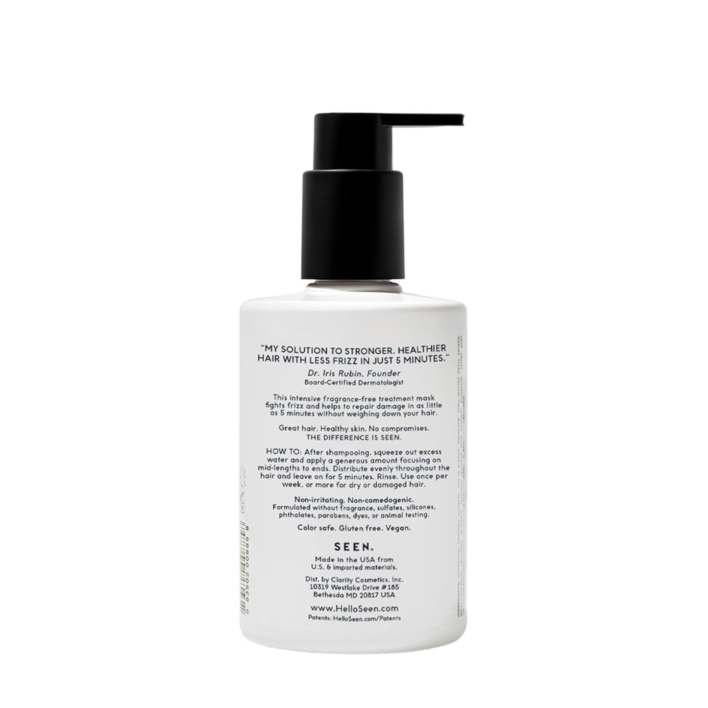 SEEN Frizz + Repair Treatment Mask - Fragrance Free - Fights Frizz, Repairs Damage for Stronger, Smoother, Healthier-Looking Hair - Safe for Sensitive Skin