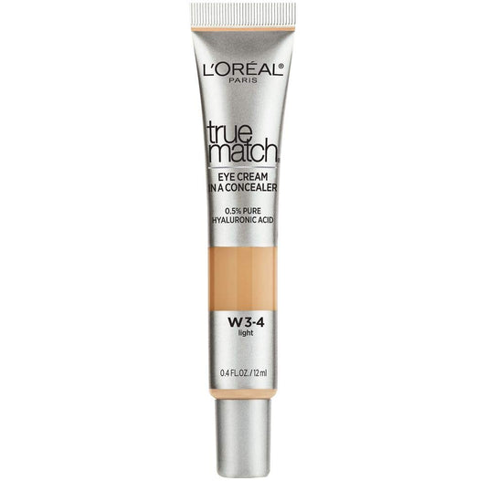 L’Oréal Paris True Match Eye Cream In A Concealer, Formulated With 0.5% Hyaluronic Acid, W3-4 Light