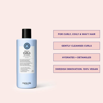 Maria Nila Coils & Curls Co-Wash, 350 ml, For Curly & Wavy Hair, Jojoba oil to Stay Hydrated while Washing, Shea butter for Curl Enhancement, 100% Vegan