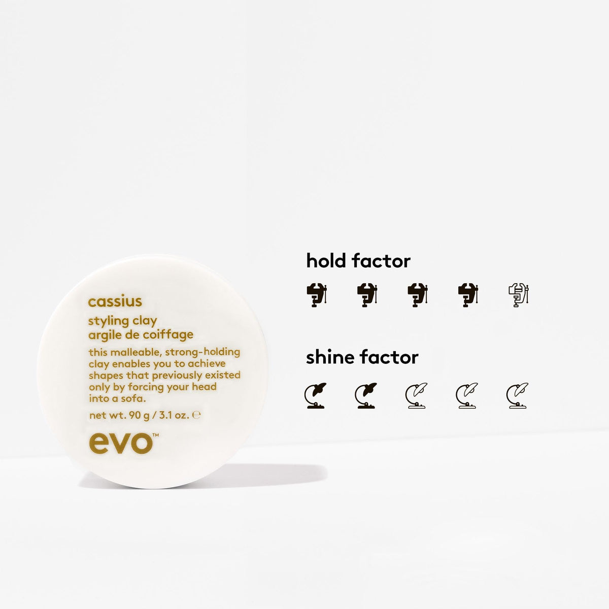Evo Cassius Strong Hold Hair Clay for Men, Thick Hair, Matte, 90g