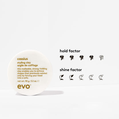 Evo Cassius Strong Hold Hair Clay for Men, Thick Hair, Matte, 90g