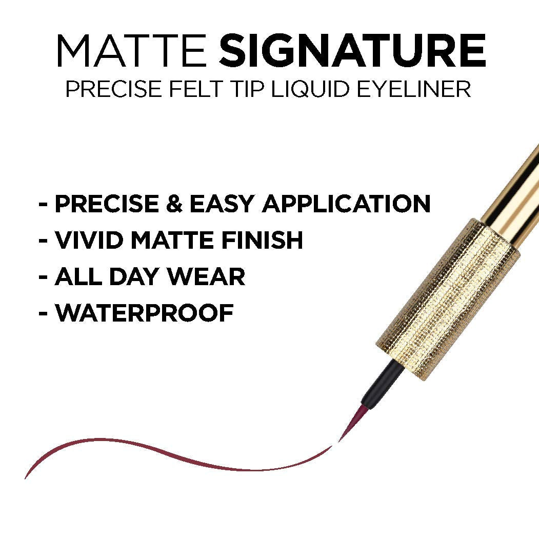 L’Oréal Paris Matte Signature Liquid dip-In Eyeliner, Ultra-Precise, Waterproof, Burgundy, 1.5 Milliliters