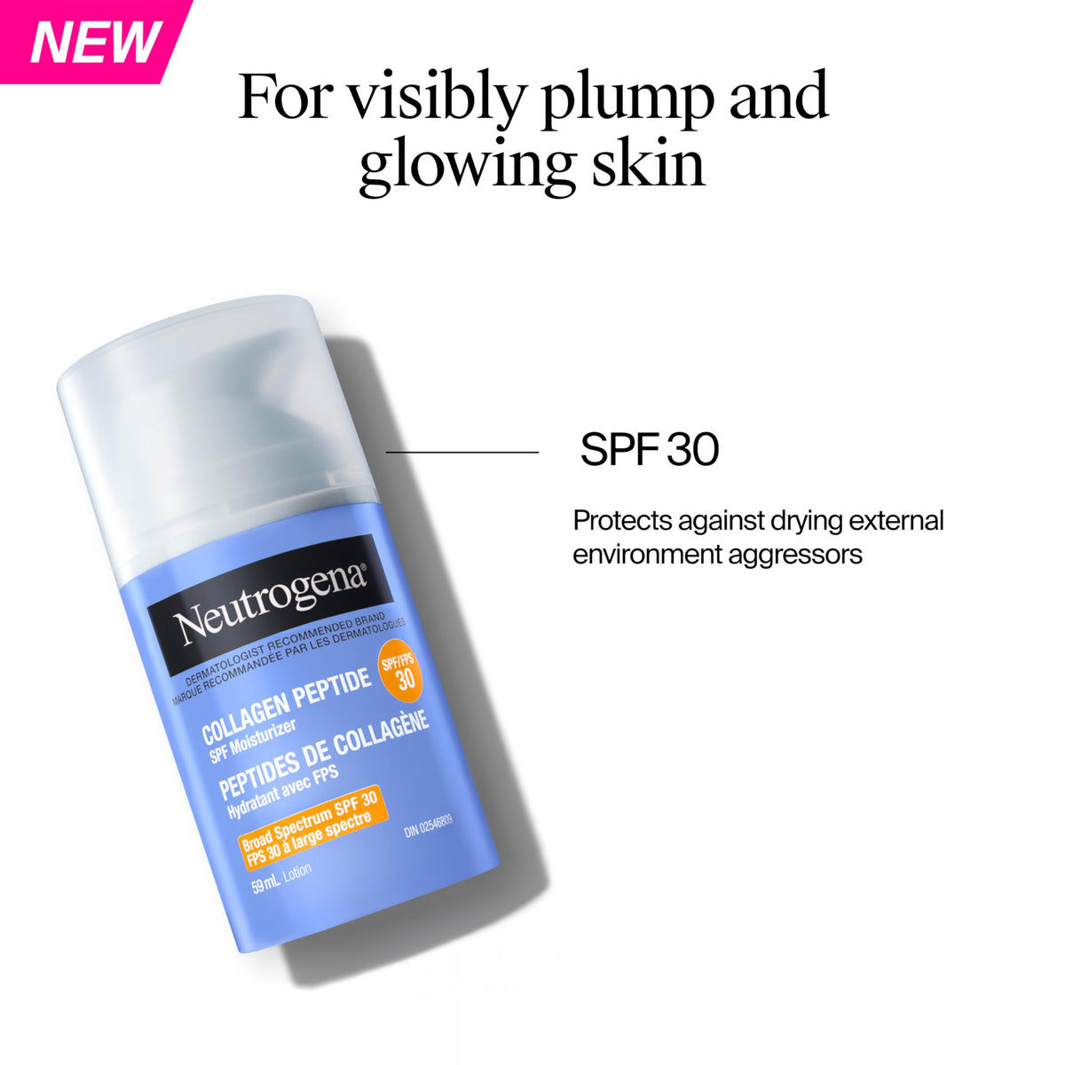 Neutrogena Collagen Peptide Moisturizer with SPF 30 Sunscreen, Daily Anti-Aging Face & Neck Collagen Peptide Cream with Micro-Peptides & SPF, 59 mL