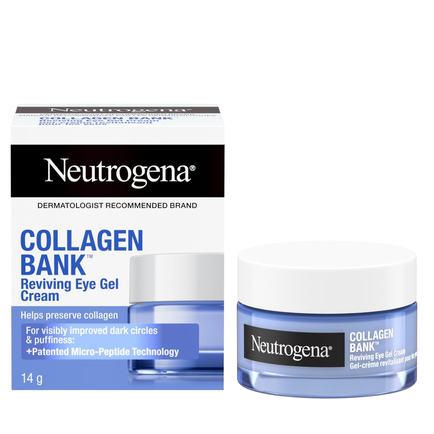 Neutrogena Collagen Bank Reviving Eye Gel Cream, Fragrance Free Under Eye Moisturizer Helps Preserve Collagen, Visibly Improves Dark Circles & Puffiness, Tone-Improving Niacinamide, 14 g