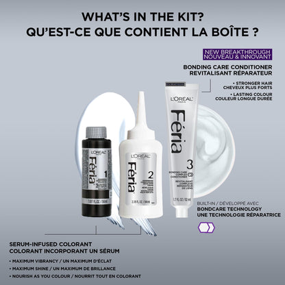 L’Oréal Paris Feria Multi-Faceted Shimmering Permanent Hair Color, V38 Intense Deep Violet, Long Lasting Hair Dye with Bonding Complex Conditioner and Color Booster - 1 kit (Packaging May Vary)