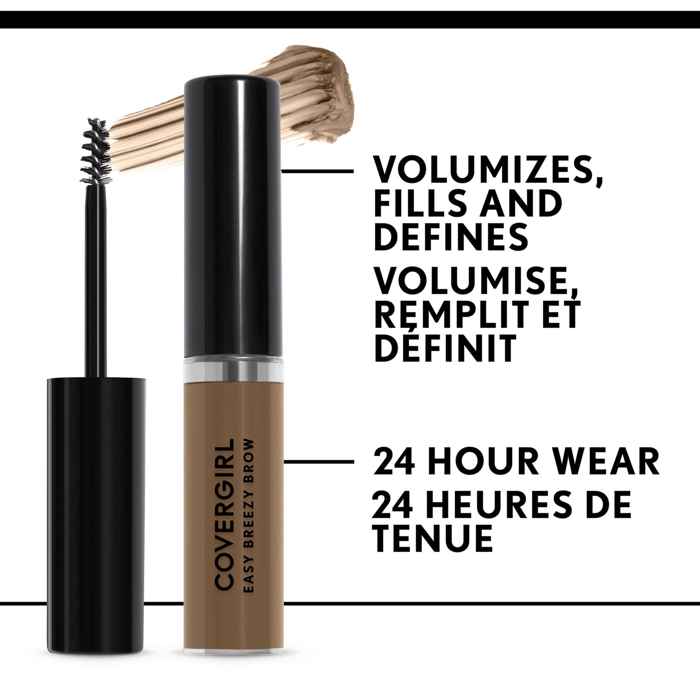COVERGIRL - Easy Breezy Brow Volumizing Gel, Holds Brows for 24 Hours, Infused with Argan Oil & Biotin, 100% Cruelty-Free