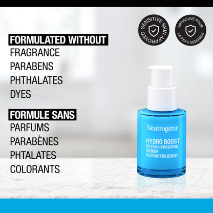 Neutrogena Hydro Boost Ultra Hydrating Serum, Hyaluronic Acid, Amino Acids, Electrolytes, Acne, Dry & Sensitive Skin, 29mL
