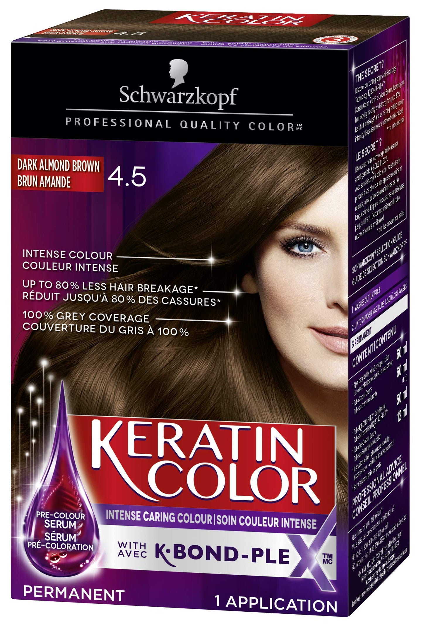 Schwarzkopf Keratin Color Sensational Browns, 4.5 Dark Almond Brown