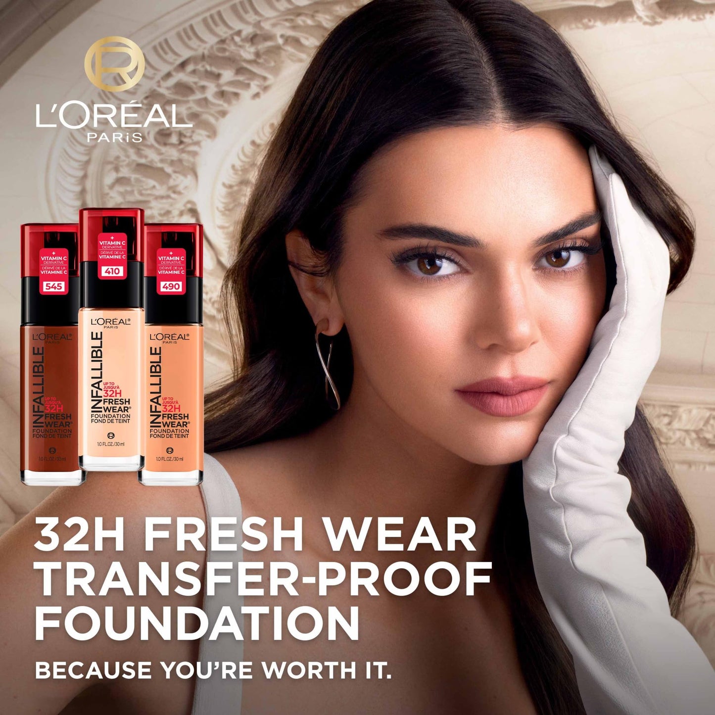 L’Oréal Paris Liquid Foundation, Full Coverage, Lasting Wear, With Vitamin C, Infallible Fresh Wear, Shade: 455 Natural Buff